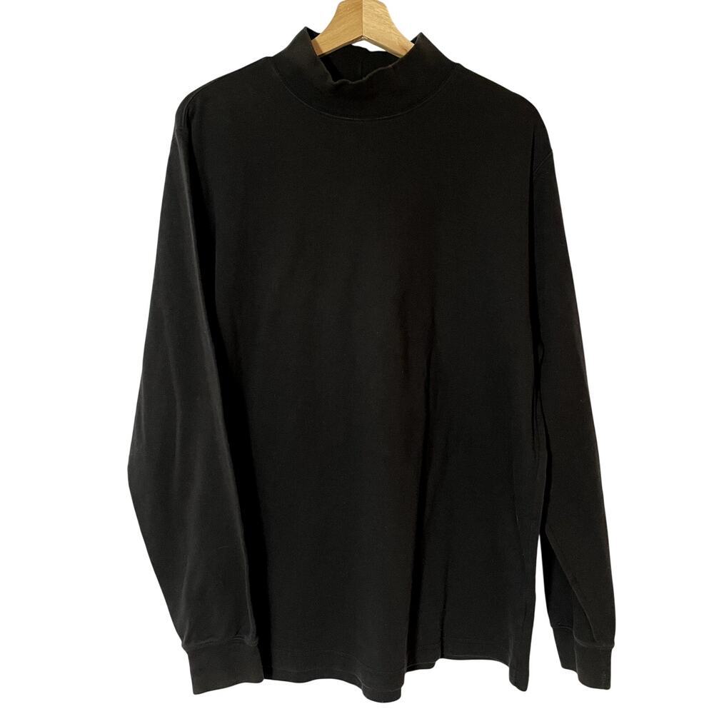 Lands' End black turtleneck pullover sweater men's size large 100% cotton casual